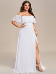 Plus Size Off the Shoulder Formal Bridesmaid Dress with Thigh Split – White