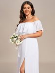 Plus Size Off the Shoulder Formal Bridesmaid Dress with Thigh Split – White