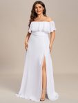 Plus Size Off the Shoulder Formal Bridesmaid Dress with Thigh Split – White