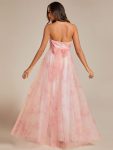 Floral Printed Empire Waist Strapless Formal Evening Dress with A-line – Pink