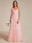 Floral Printed Empire Waist Strapless Formal Evening Dress with A-line – Pink