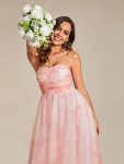 Floral Printed Empire Waist Strapless Formal Evening Dress with A-line – Pink