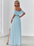 Women’s Off Shoulder Ruffle Thigh Slit Bridesmaid Dresses – Sky Blue