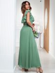 Women’s Off Shoulder Ruffle Thigh Slit Bridesmaid Dresses – Green Bean