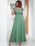 Women’s Off Shoulder Ruffle Thigh Slit Bridesmaid Dresses – Green Bean