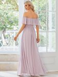 Women’s Off Shoulder Ruffle Thigh Slit Bridesmaid Dresses – Lilac