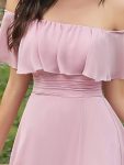 Women’s Off Shoulder Ruffle Thigh Slit Bridesmaid Dresses – Mauve