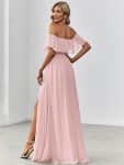 Women’s Off Shoulder Ruffle Thigh Slit Bridesmaid Dresses – Pink