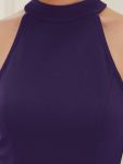 Ruffled Front Slit Cinched Waist Halter Sleeveless Evening Dress – Dark Purple