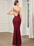 Sleeveless Backless One Shoulder Stretchy Formal Dress with Rhinestone – Burgundy