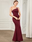 Sleeveless Backless One Shoulder Stretchy Formal Dress with Rhinestone - Burgundy