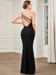 Sleeveless Backless One Shoulder Stretchy Formal Dress with Rhinestone – Black