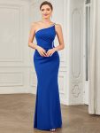 Sleeveless Backless One Shoulder Stretchy Formal Dress with Rhinestone - Sapphire Blue