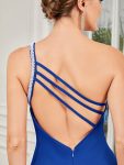 Sleeveless Backless One Shoulder Stretchy Formal Dress with Rhinestone – Sapphire Blue