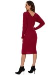 Ribbed Long Sleeve V-Neck Bodycon Knit Sweater Dress – Burgundy