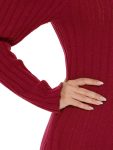 Ribbed Long Sleeve V-Neck Bodycon Knit Sweater Dress – Burgundy