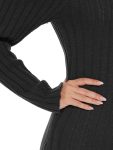 Ribbed Long Sleeve V-Neck Bodycon Knit Sweater Dress – Black