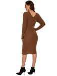 Ribbed Long Sleeve V-Neck Bodycon Knit Sweater Dress – Brown