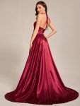 Custom Size Halter Neck High Front Slit Floor Length Prom Dress – Burgundy