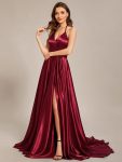 Custom Size Halter Neck High Front Slit Floor Length Prom Dress – Burgundy