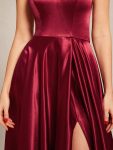 Custom Size Halter Neck High Front Slit Floor Length Prom Dress – Burgundy