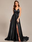 Custom Size Halter Neck High Front Slit Floor Length Prom Dress – Black