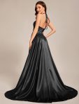 Custom Size Halter Neck High Front Slit Floor Length Prom Dress – Black