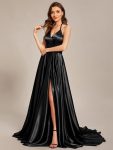 Custom Size Halter Neck High Front Slit Floor Length Prom Dress – Black