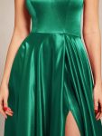 Custom Size Halter Neck High Front Slit Floor Length Prom Dress – Dark Green