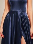 Custom Size Halter Neck High Front Slit Floor Length Prom Dress – Navy Blue