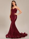 Custom Size Strapless Sweetheart Long Bodycon Sequin Prom Dress – Burgundy