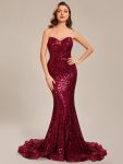 Custom Size Strapless Sweetheart Long Bodycon Sequin Prom Dress – Burgundy