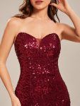 Custom Size Strapless Sweetheart Long Bodycon Sequin Prom Dress – Burgundy