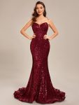 Custom Size Strapless Sweetheart Long Bodycon Sequin Prom Dress – Burgundy