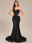 Custom Size Strapless Sweetheart Long Bodycon Sequin Prom Dress – Black