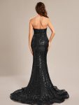 Custom Size Strapless Sweetheart Long Bodycon Sequin Prom Dress – Black