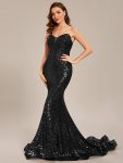 Custom Size Strapless Sweetheart Long Bodycon Sequin Prom Dress – Black