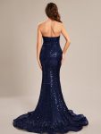 Custom Size Strapless Sweetheart Long Bodycon Sequin Prom Dress – Navy Blue