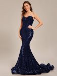 Custom Size Strapless Sweetheart Long Bodycon Sequin Prom Dress – Navy Blue