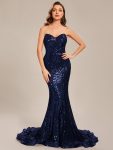 Custom Size Strapless Sweetheart Long Bodycon Sequin Prom Dress – Navy Blue