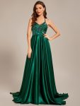 Custom Size V-neck Glitter Sequin Halter Long Prom Dress – Dark Green