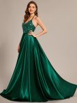 Custom Size V-neck Glitter Sequin Halter Long Prom Dress – Dark Green