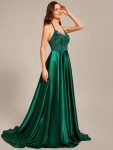 Custom Size V-neck Glitter Sequin Halter Long Prom Dress – Dark Green