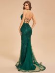 Custom Size Shinning Halter V-Neck Bodycon Back Lace-Up Mermaid Prom Dress – Dark Green