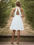 Short Lace Halter Neck Backless Chiffon Homecoming Dress – White