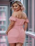 Off-the-Shoulder Pleated Bodycon Short Homecoming Dress – Dusty Rose