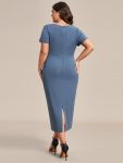 Short Sleeves V-Neck Tie-Waist Sheath Wedding Guest Dress – Dusty Navy