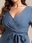 Short Sleeves V-Neck Tie-Waist Sheath Wedding Guest Dress – Dusty Navy