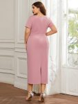 Short Sleeves V-Neck Tie-Waist Sheath Wedding Guest Dress – Dusty Rose