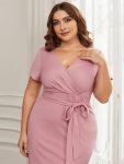 Short Sleeves V-Neck Tie-Waist Sheath Wedding Guest Dress – Dusty Rose